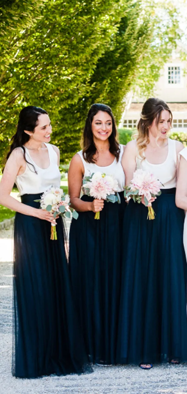 Ivory Navy A-line Bridesmaid Dress