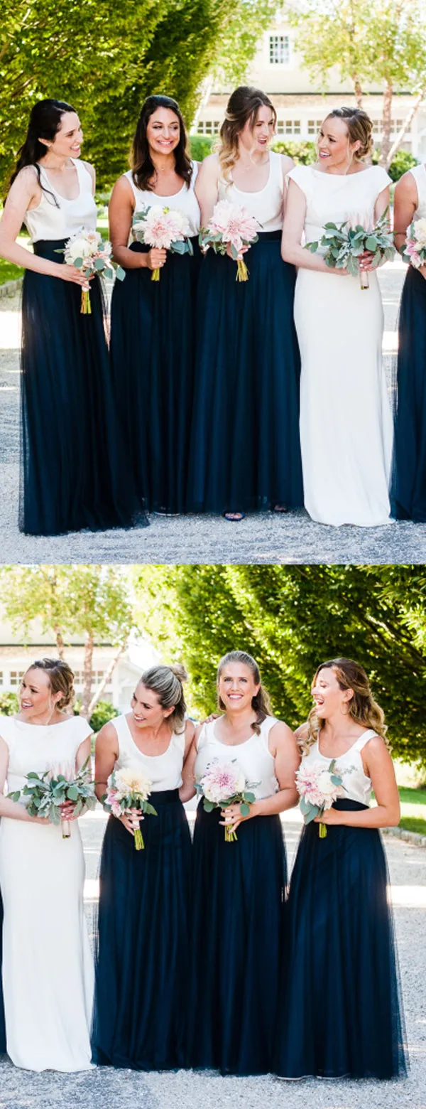 Ivory Navy A-line Bridesmaid Dress