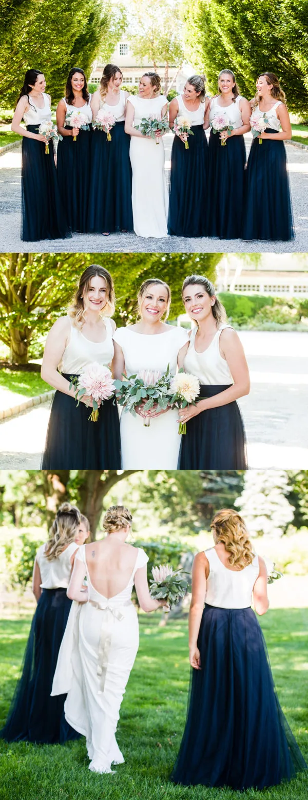 Ivory Navy A-line Bridesmaid Dress