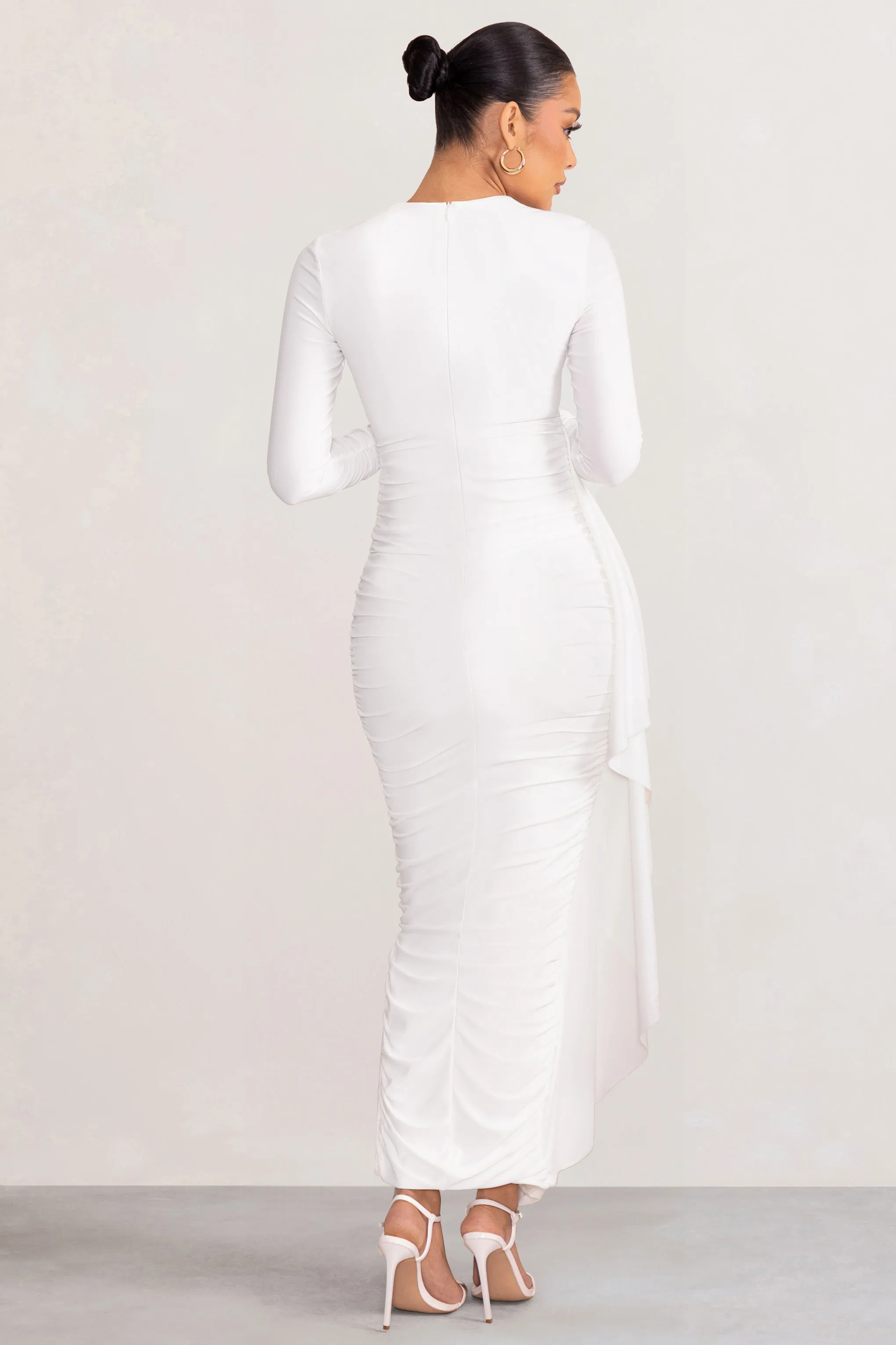 Kiara White Long Sleeve Maternity Midi Dress