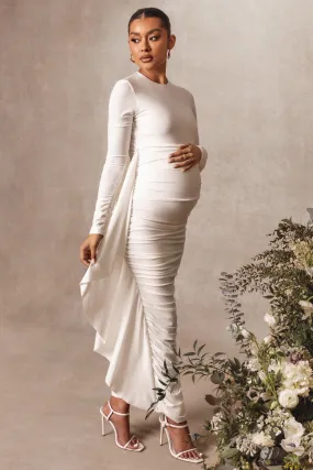 Kiara White Long Sleeve Maternity Midi Dress