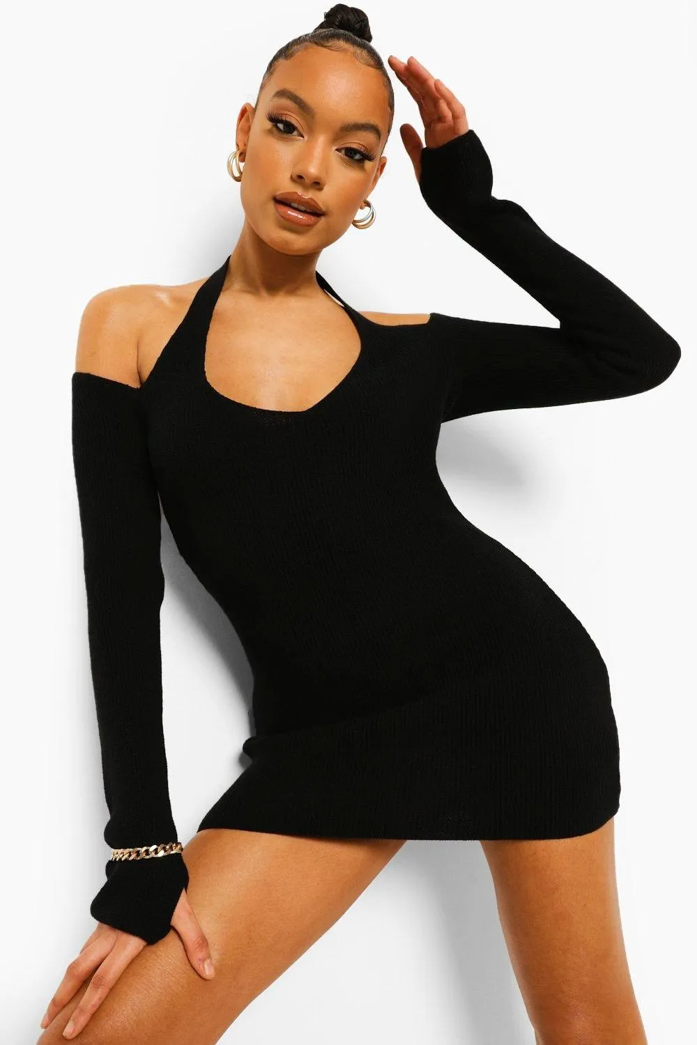 Knitted Halter Thumb Detail Dress