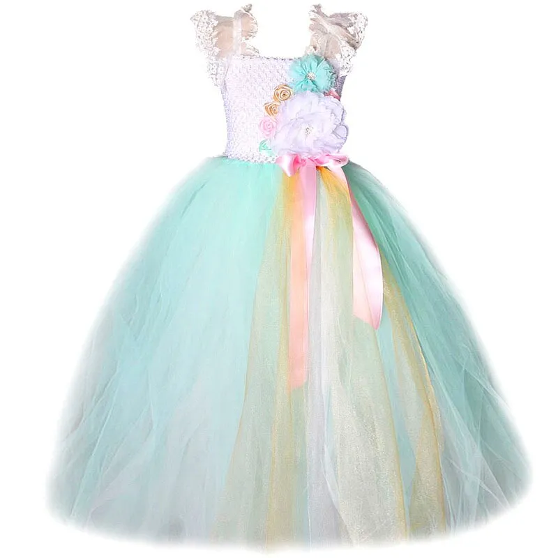 Turquoise Ball Gown Princess Dress with Lace Details