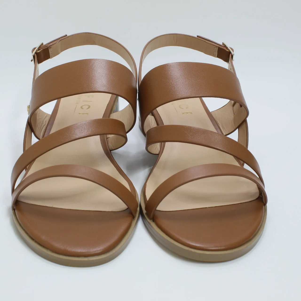 Ladies Tan Low Block Heel Sandals