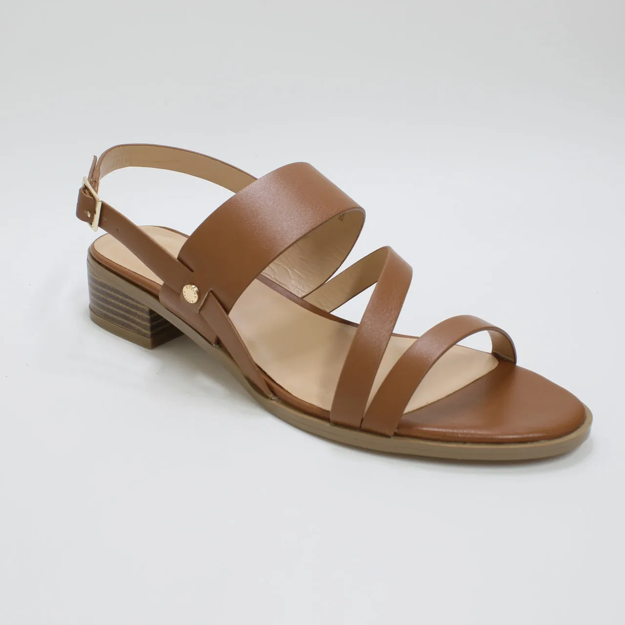 Ladies Tan Low Block Heel Sandals