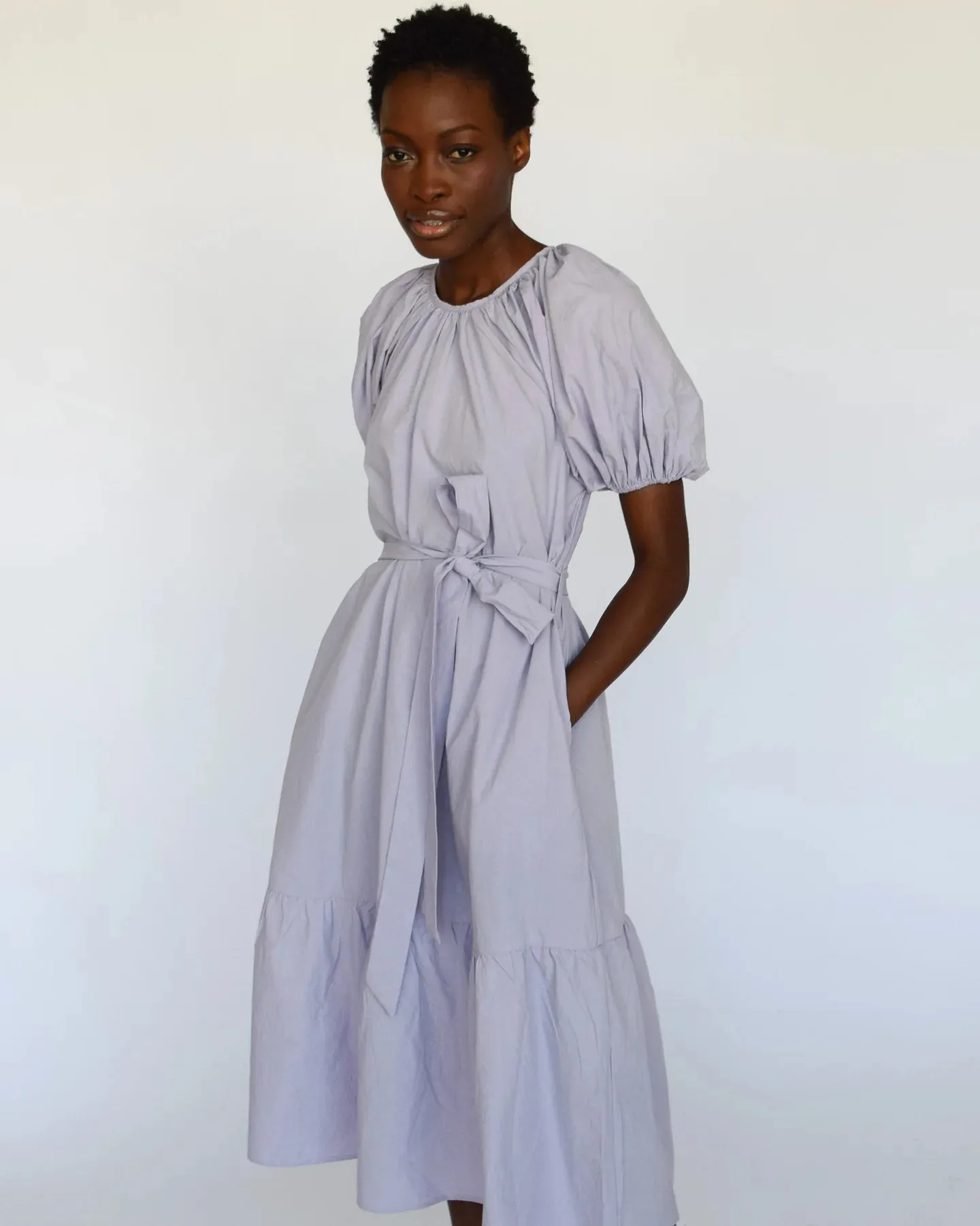 Lavender Poplin Dress with Gathered Neck named Never A Wallflower