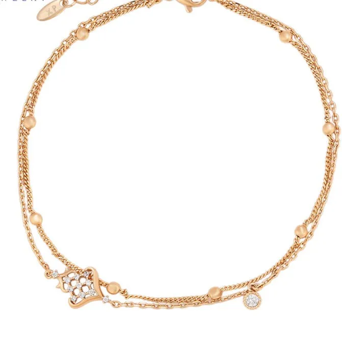 18k Gold Filled Double Layer Anklet with CZ