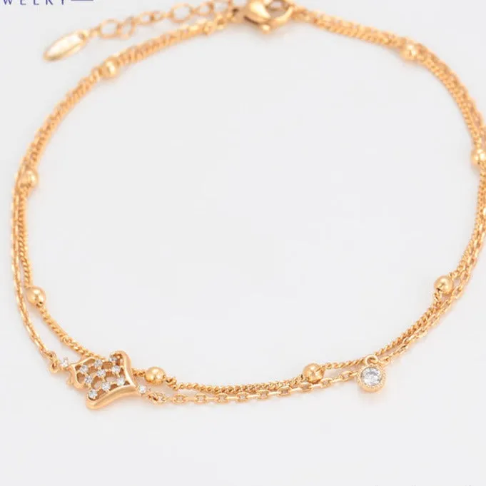 18k Gold Filled Double Layer Anklet with CZ