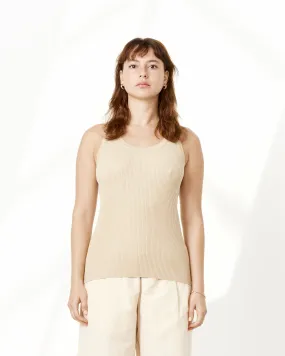 Light Brown Ribbed Tank Top in High Gauge Giza Fabric