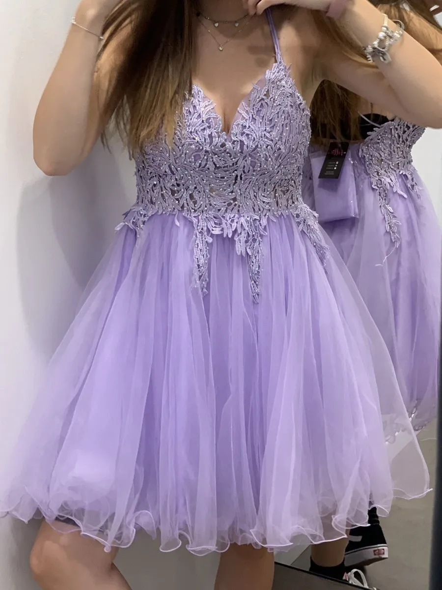 Lilac Tulle Dress with Lace and Bead Embellishments