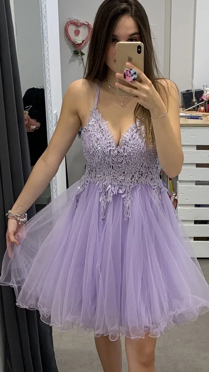 Lilac Tulle Dress with Lace and Bead Embellishments