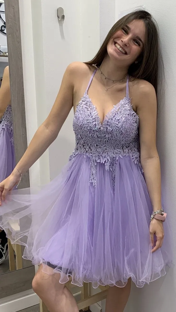 Lilac Tulle Dress with Lace and Bead Embellishments