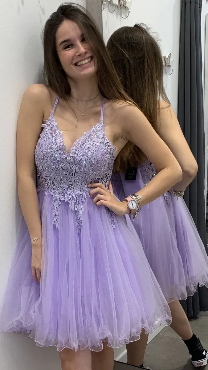 Lilac Tulle Dress with Lace and Bead Embellishments