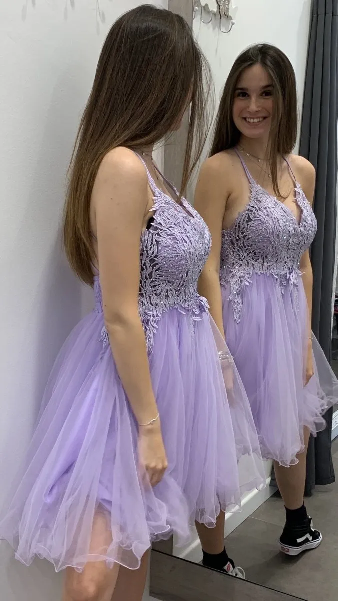 Lilac Tulle Dress with Lace and Bead Embellishments