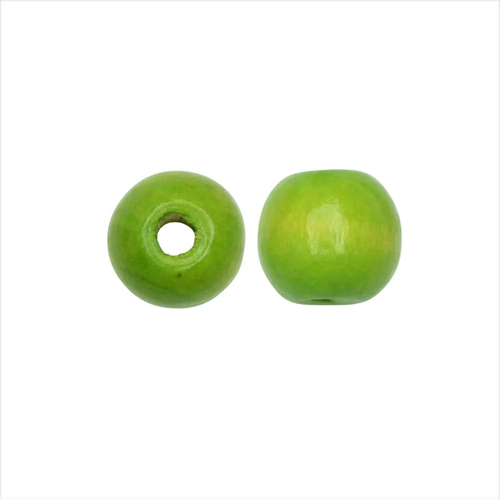 Lime Green Dyed Wood Beads, Smooth Large Hole Round 12mm (25 Pieces)