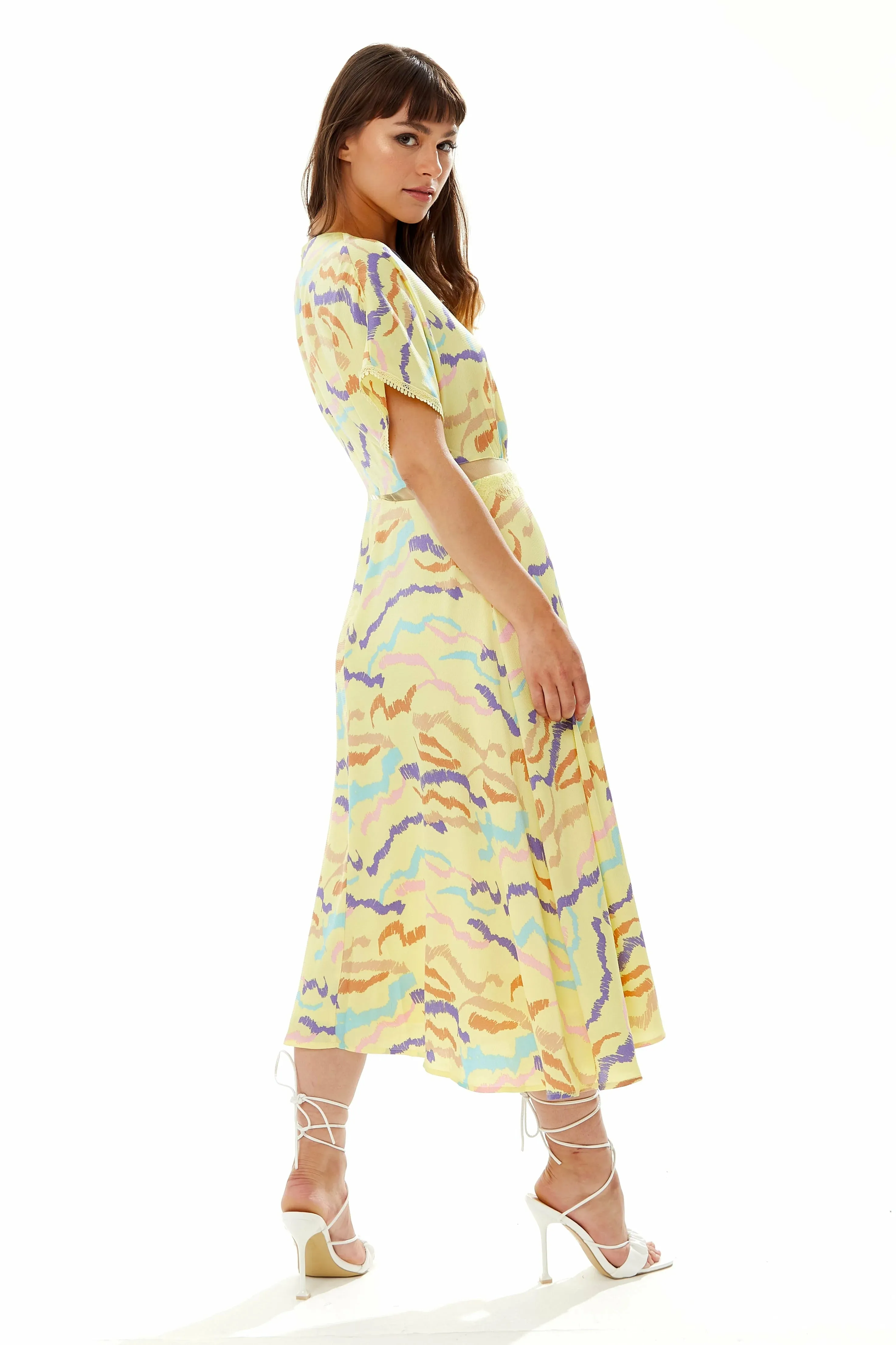 Yellow Mesh Abstract Zebra Print Dress