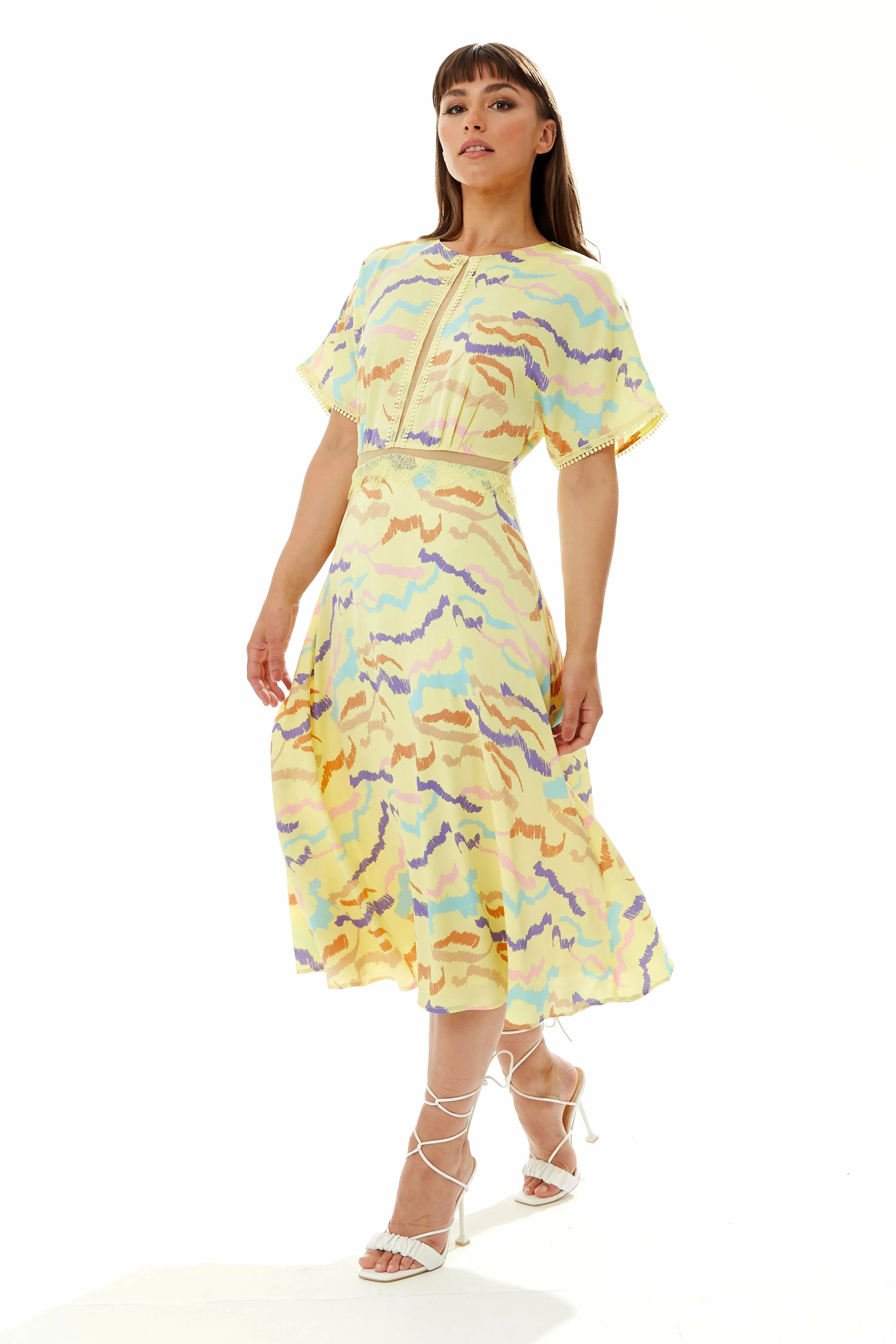 Yellow Mesh Abstract Zebra Print Dress