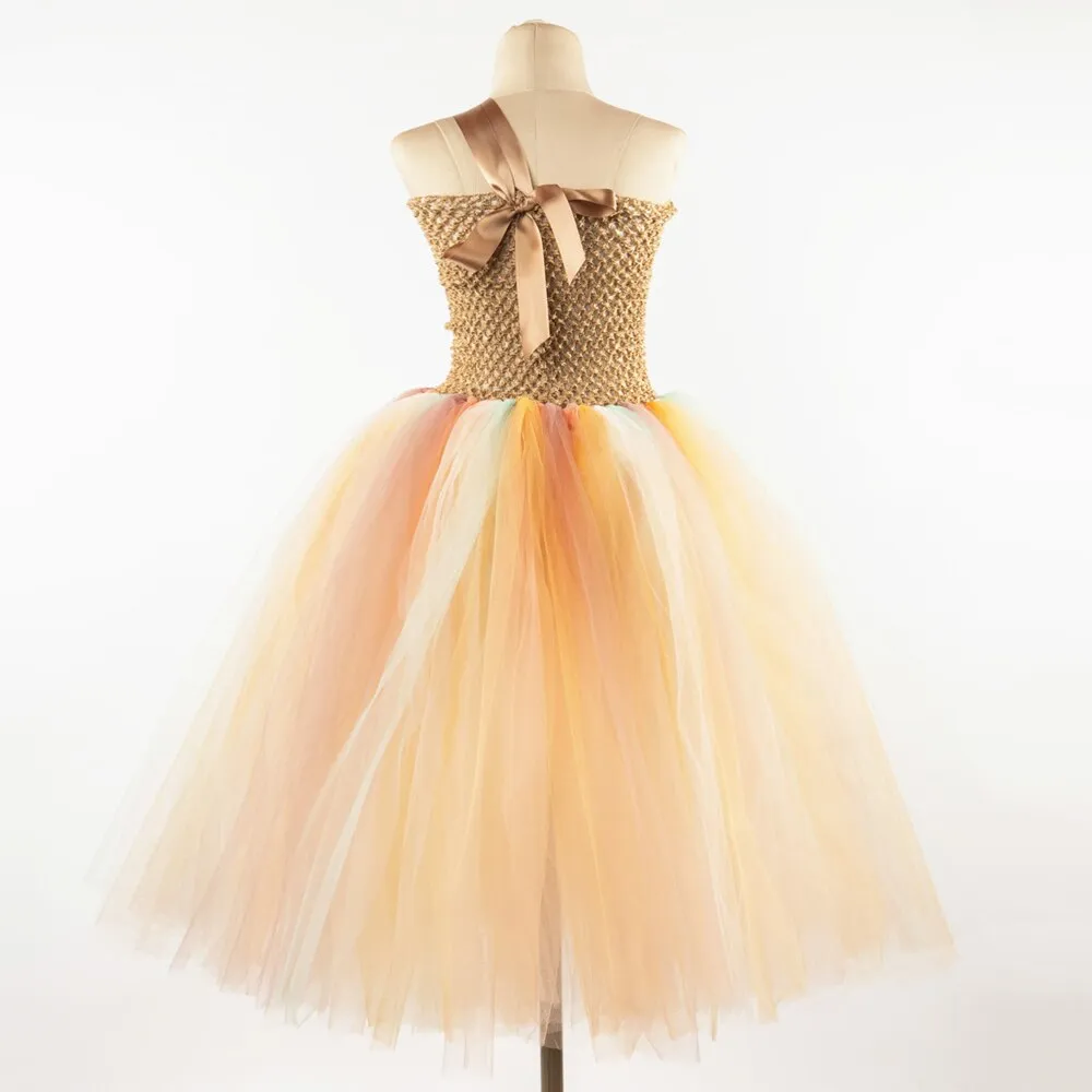 Long Flower Girl Tutu Dress with Garland for Wedding and Birthday Parties;