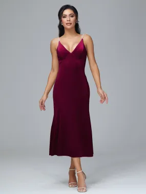 Velvet Bridesmaid Dresses with Pearl Straps and Open Back