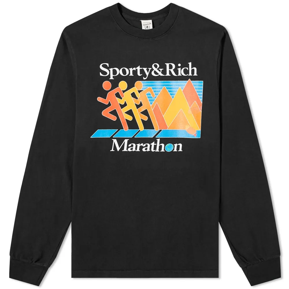 Long Sleeve Marathon T-Shirt in Black & Multi