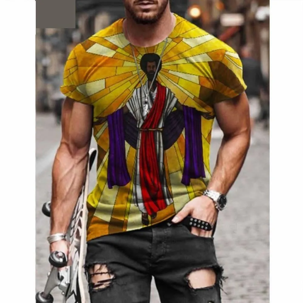 Patchwork 3D Printed Long Sleeves Pullover Artful T-shirt for Summer Men