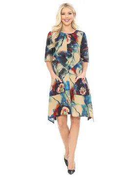 Front Pocket Dress with Lotus Print