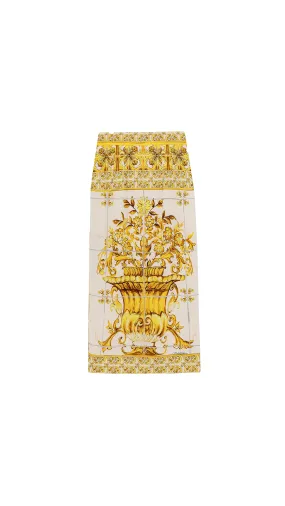 Yellow Majolica Print Silk Charmeuse Calf-Length Skirt