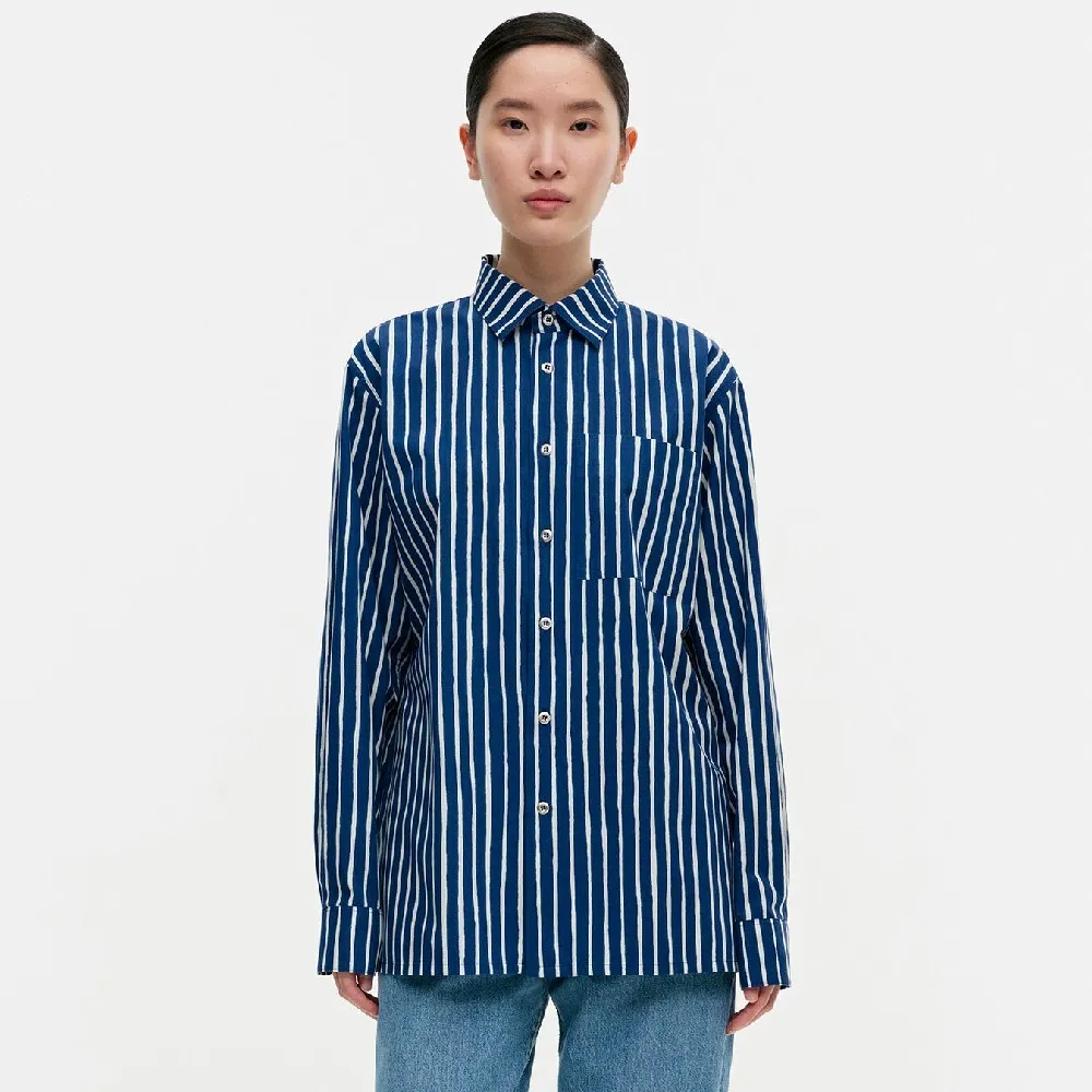 Unisex Cotton Long Sleeves with Stripes for Casual Office Style by marimekko