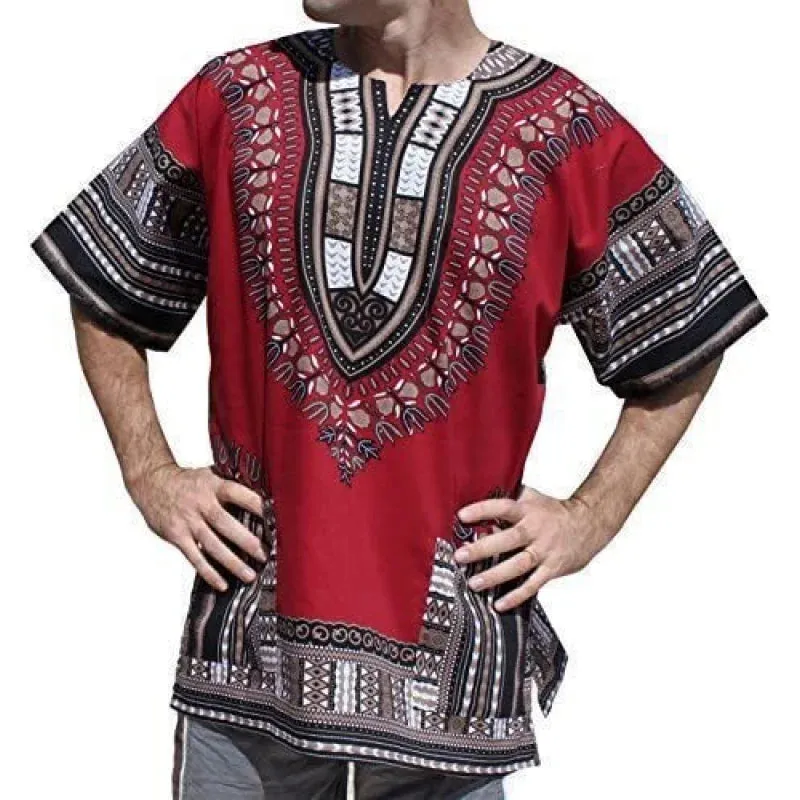 Men's Maroon Tribal Print Short Sleeve Shirt