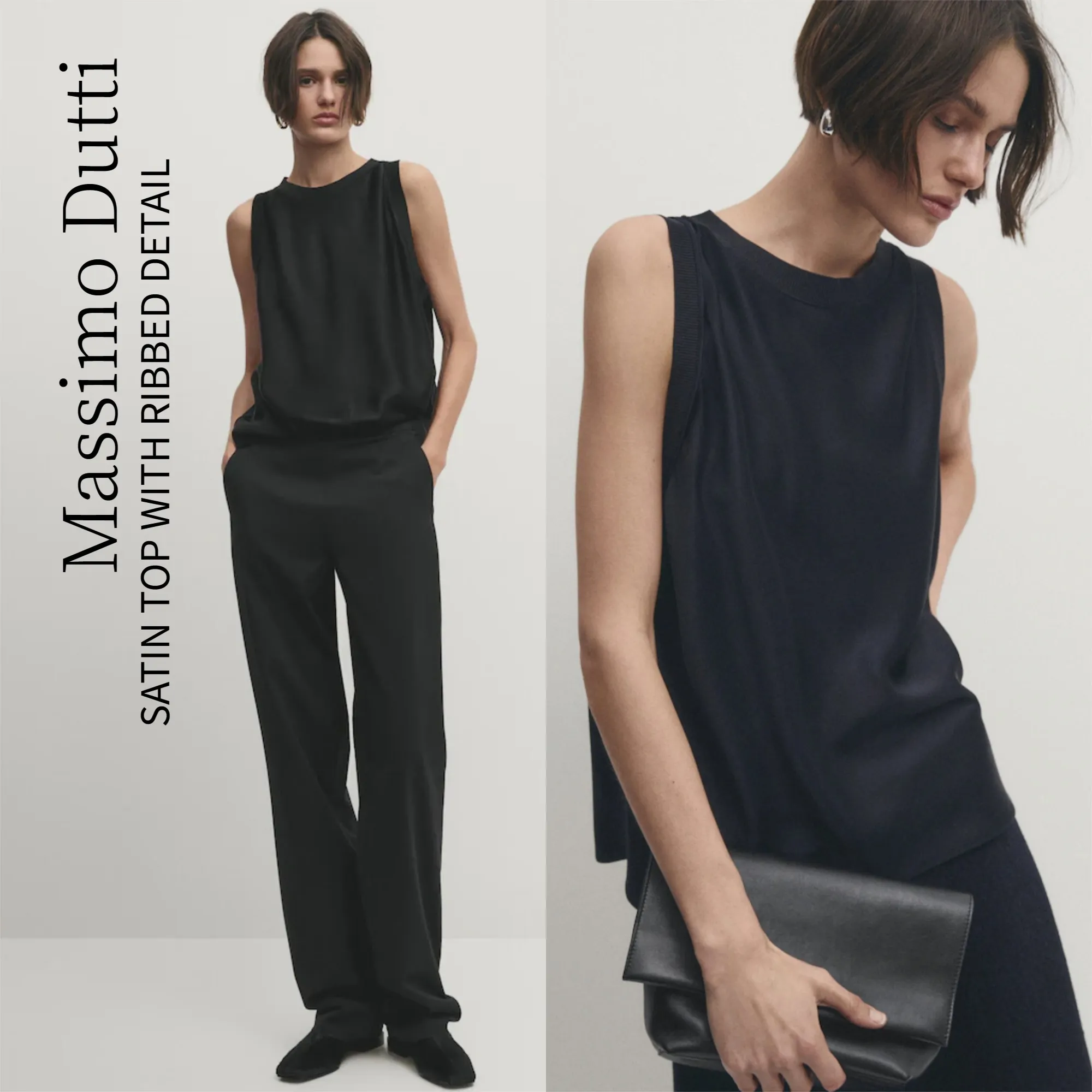 Massimo Dutti Ribbed Detail Satin Top