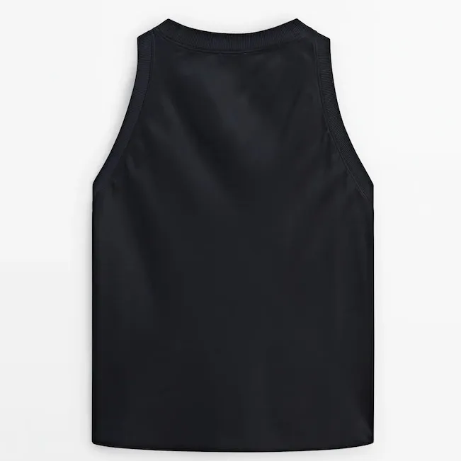 Massimo Dutti Ribbed Detail Satin Top