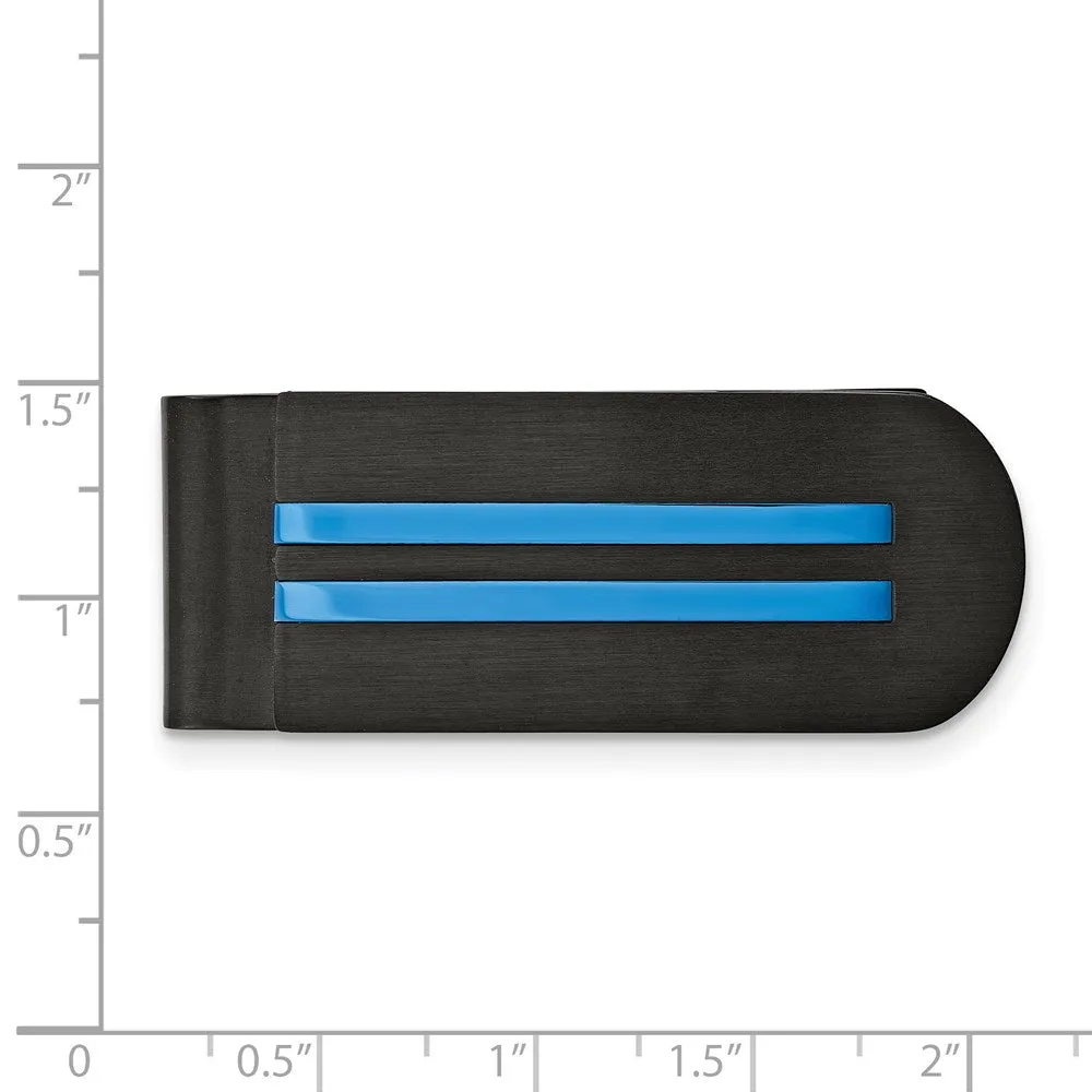 Men's Black and Blue Plated Stainless Steel Fold Over Money Clip