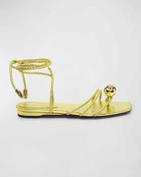 Metallic Apple Ankle-Wrap Adam Sandals