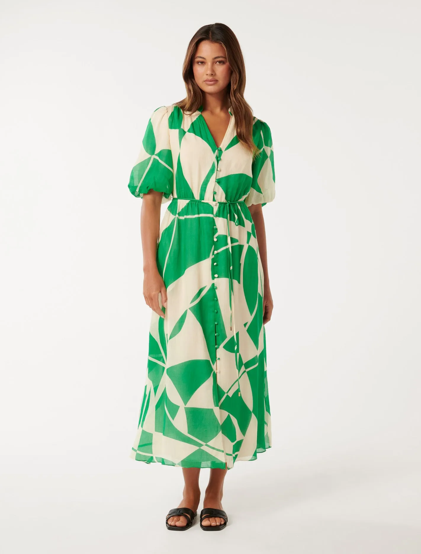 Puff Sleeve Midi Dress