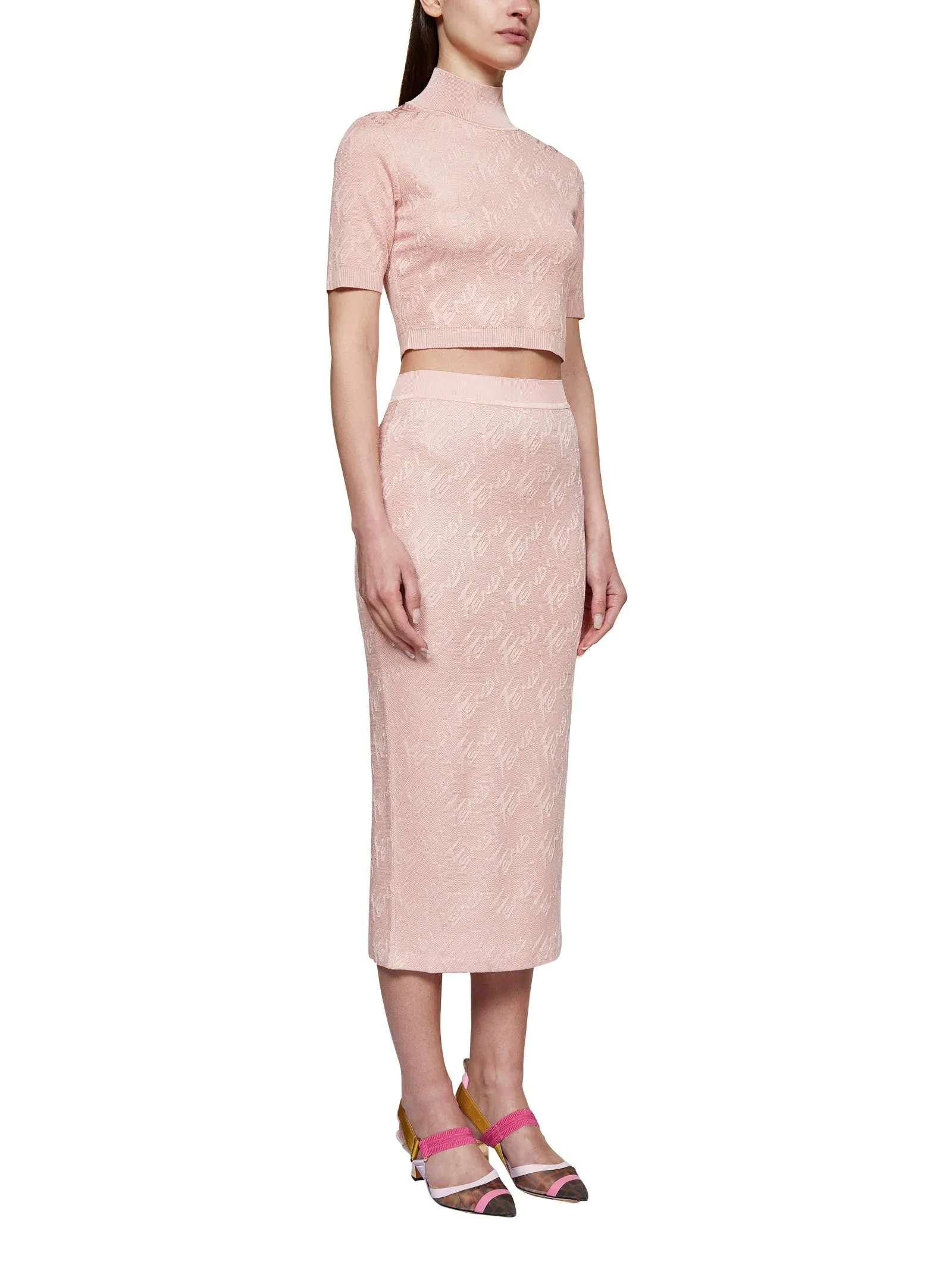 Fendi Logo Jacquard Elastic Waist Midi Skirt