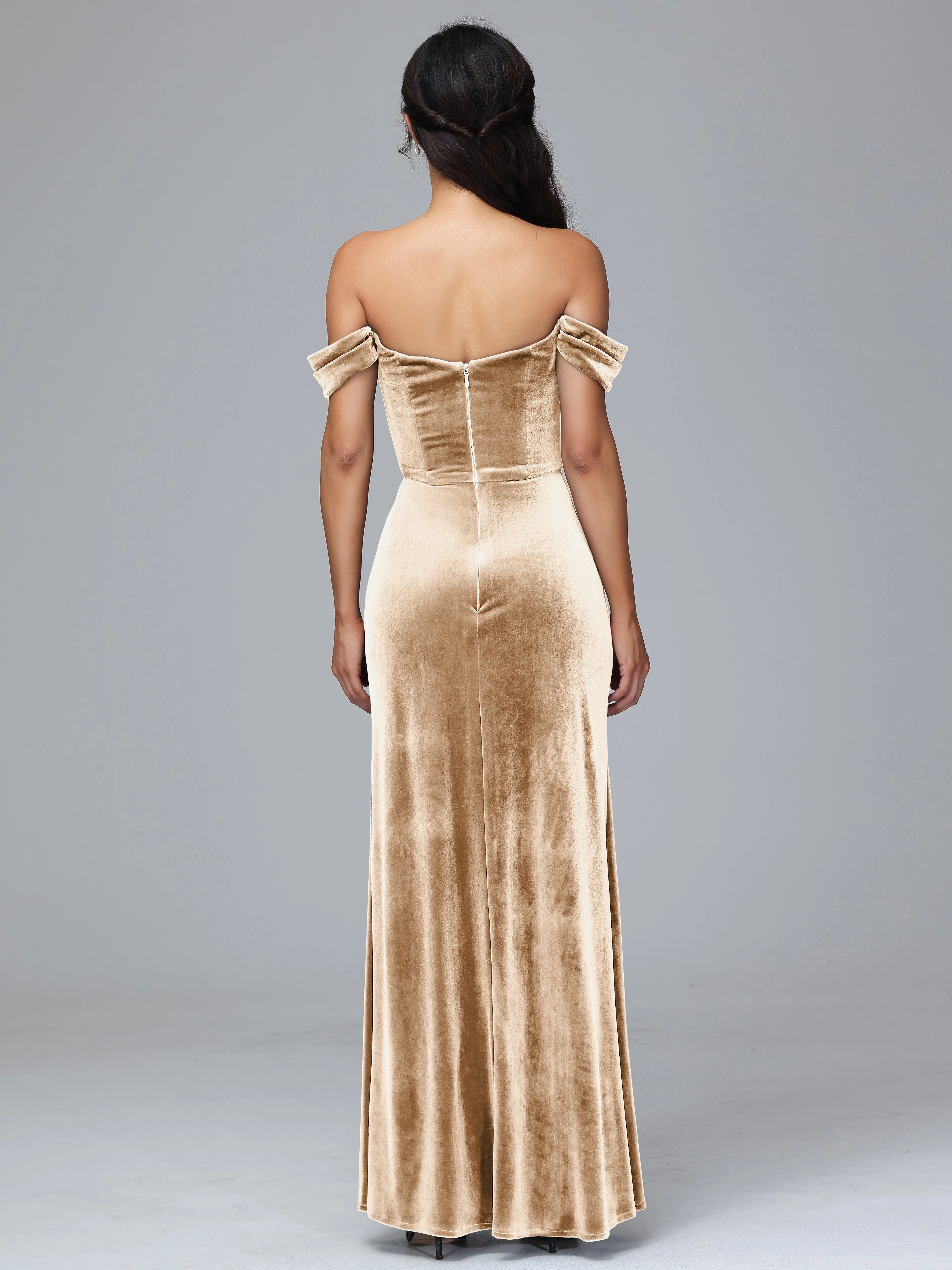 Grande Taille Honorary Bridesmaid Velvet Open Arm Shoulderless Gown