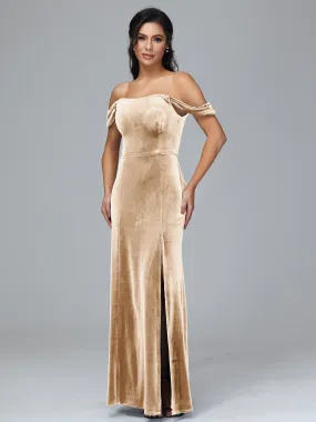 Grande Taille Honorary Bridesmaid Velvet Open Arm Shoulderless Gown