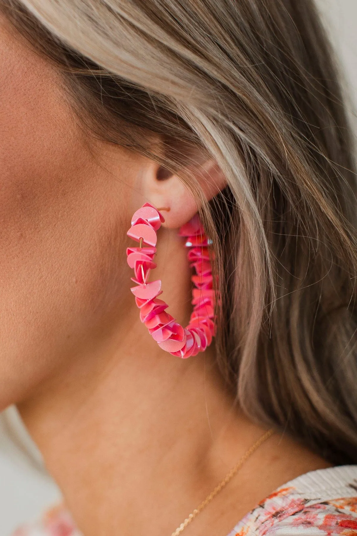 Elegant Pink Sequin Hoop Earrings