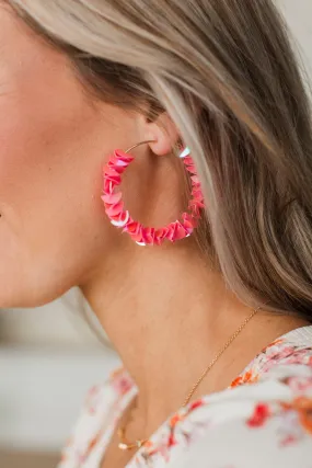 Elegant Pink Sequin Hoop Earrings