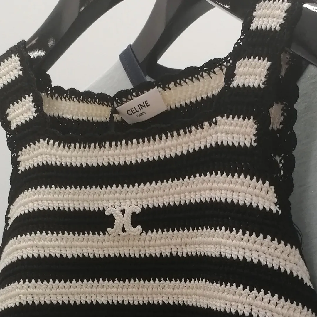 CELINE Crocheted Cotton Striped Crop Top