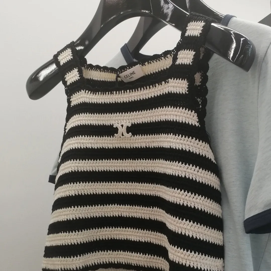 CELINE Crocheted Cotton Striped Crop Top