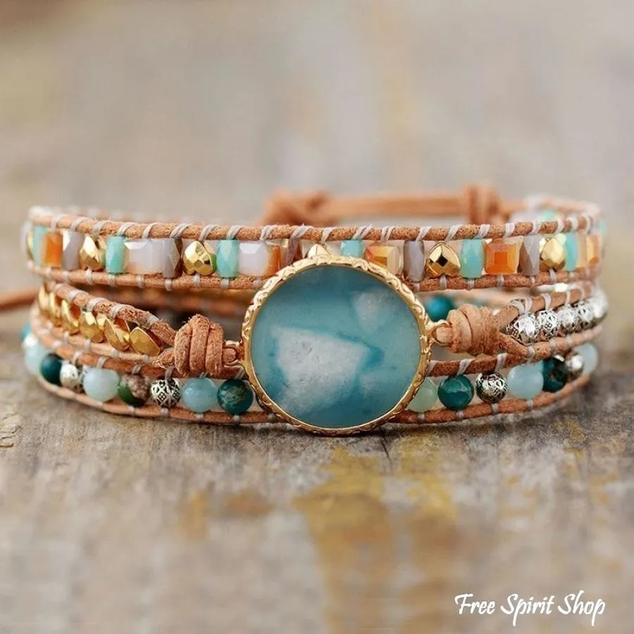 Natural Amazonite Circle Wrap Bracelet