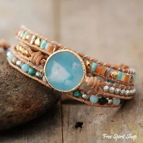 Natural Amazonite Circle Wrap Bracelet