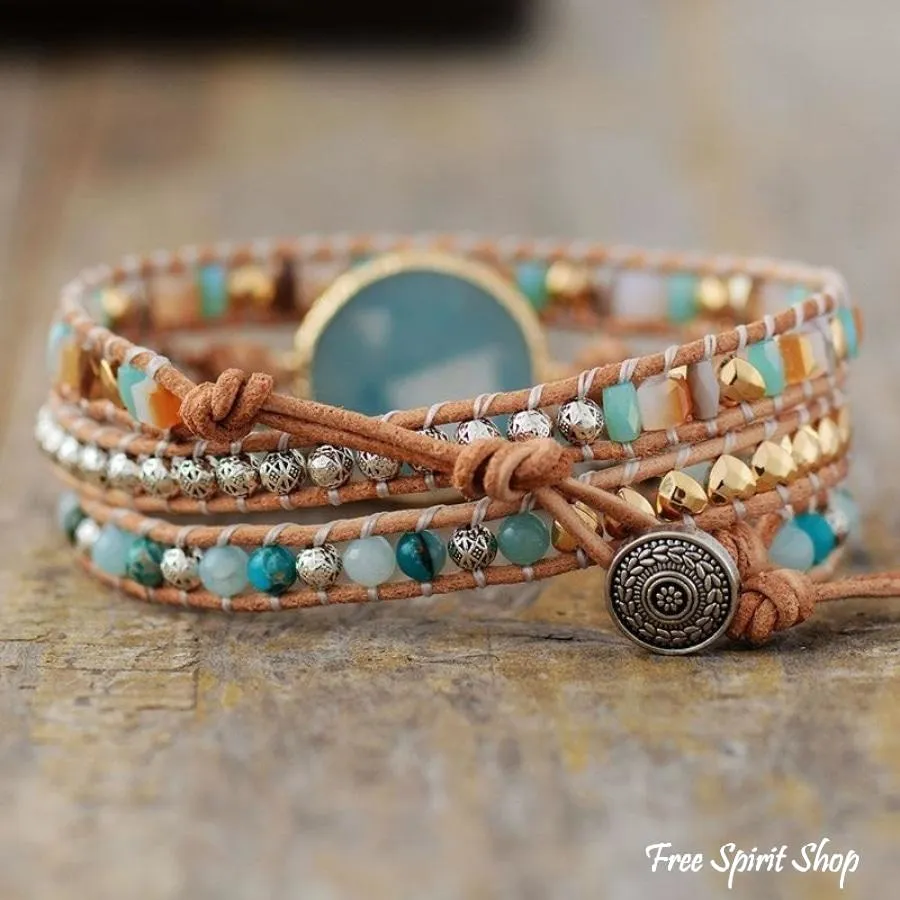 Natural Amazonite Circle Wrap Bracelet