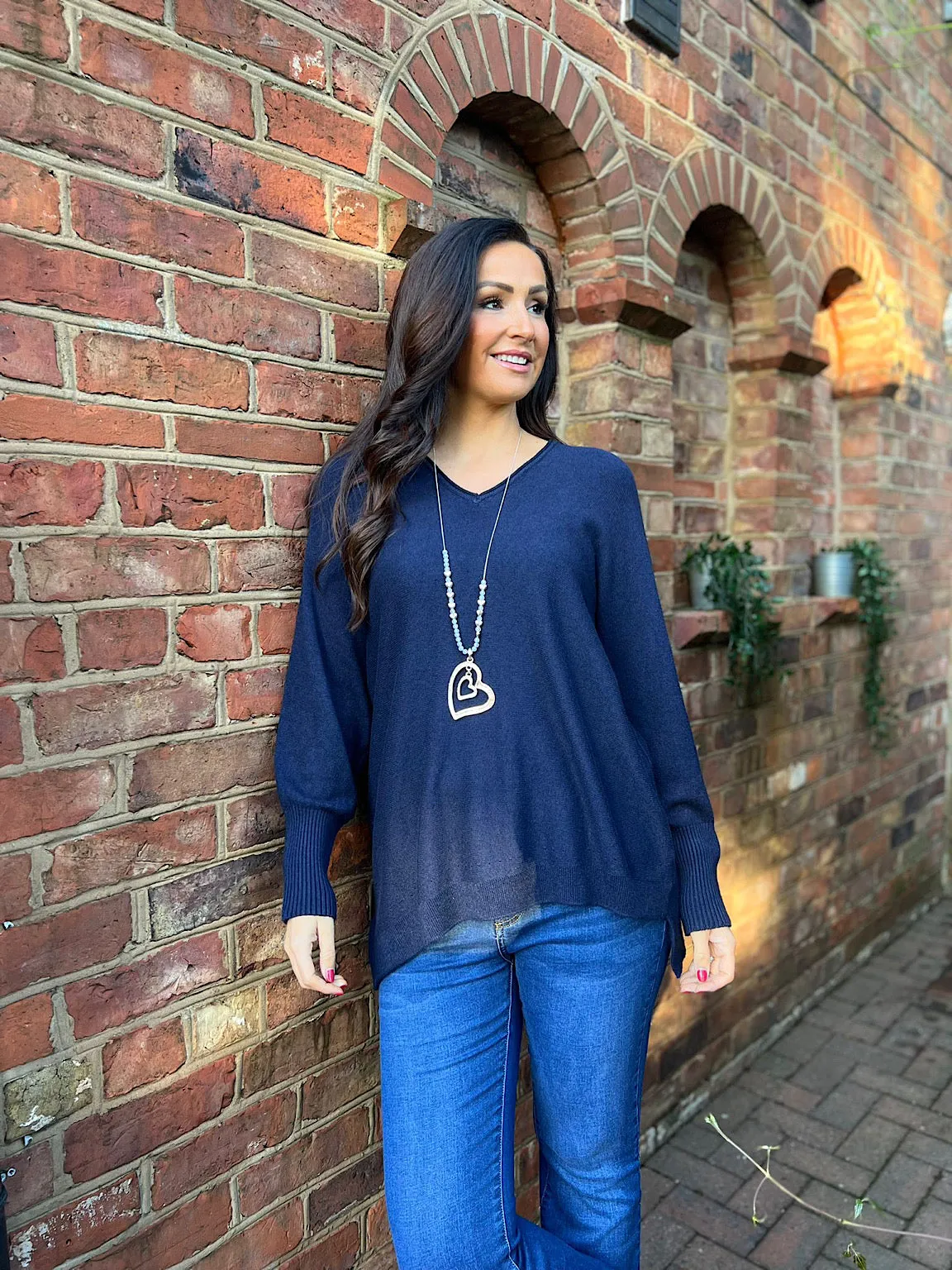 Navy Premium V Neck Knit Cece