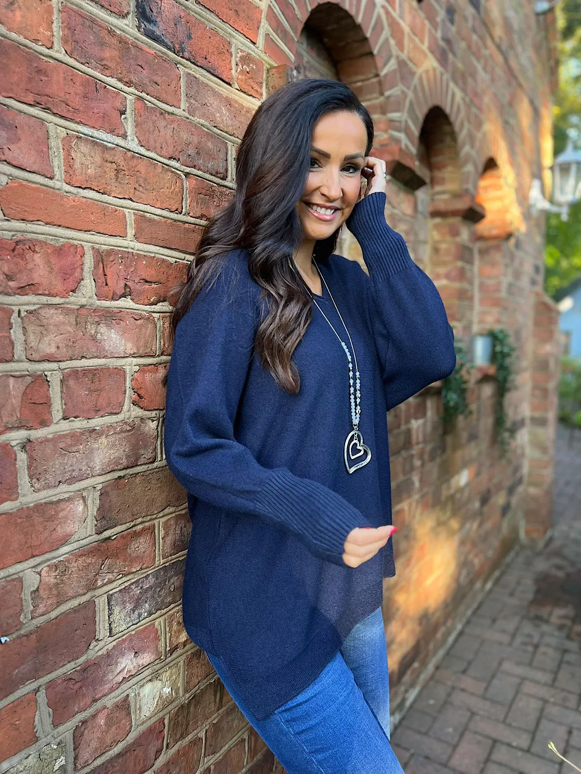 Navy Premium V Neck Knit Cece