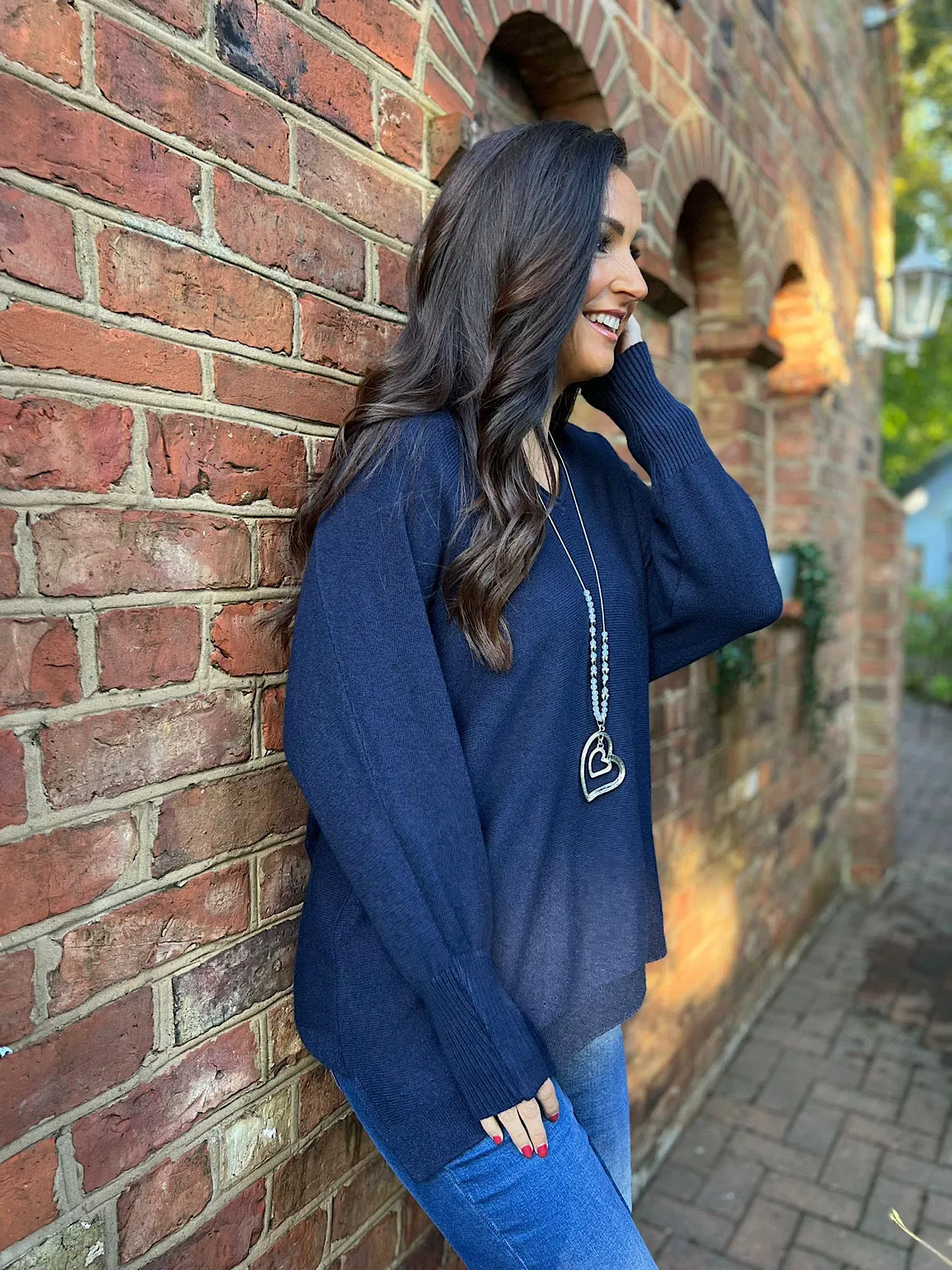 Navy Premium V Neck Knit Cece