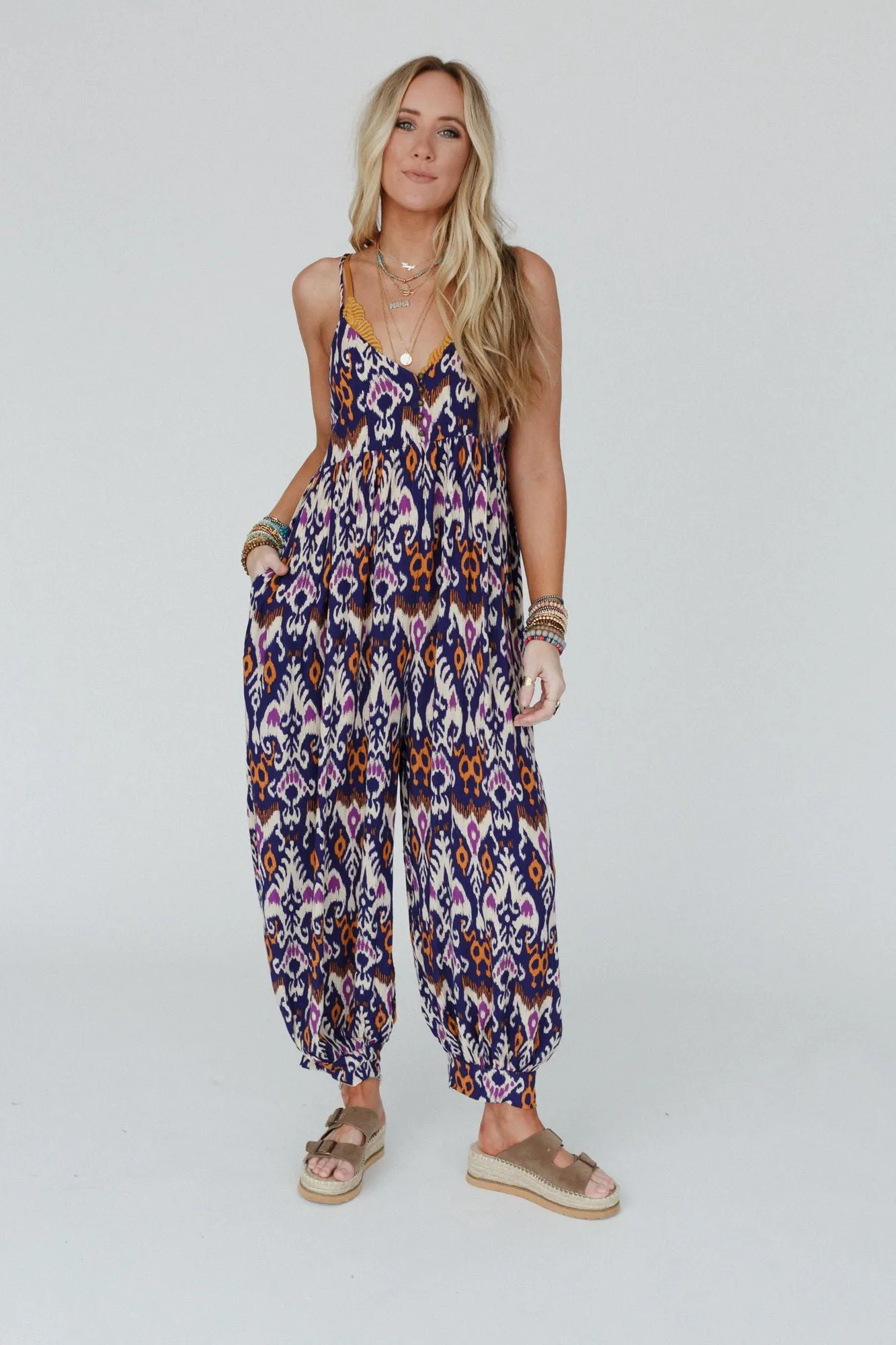 Navy Printed Travel Light Jumpsuit