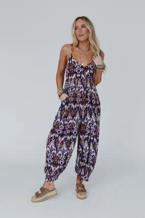 Navy Printed Travel Light Jumpsuit