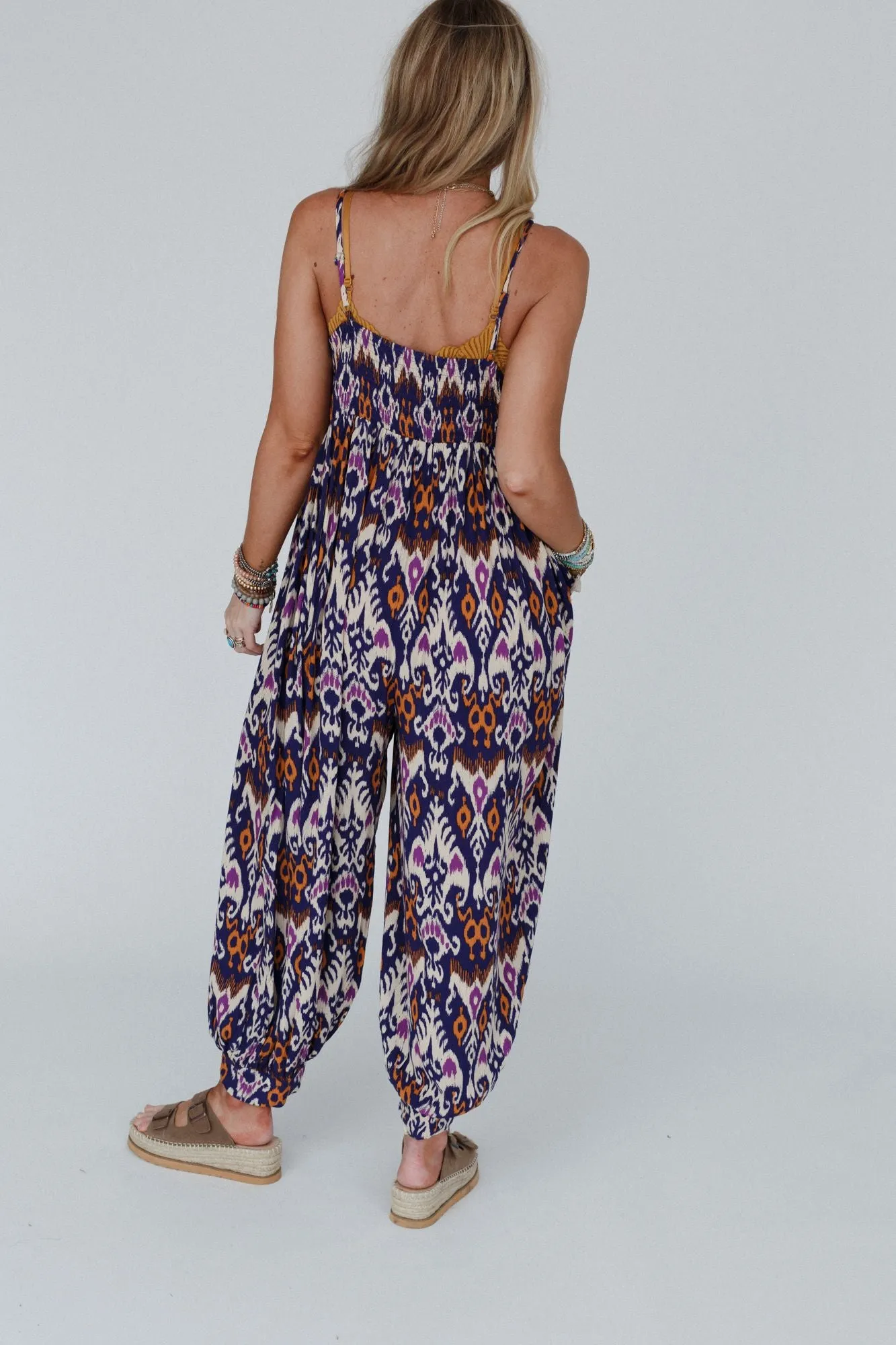 Navy Printed Travel Light Jumpsuit